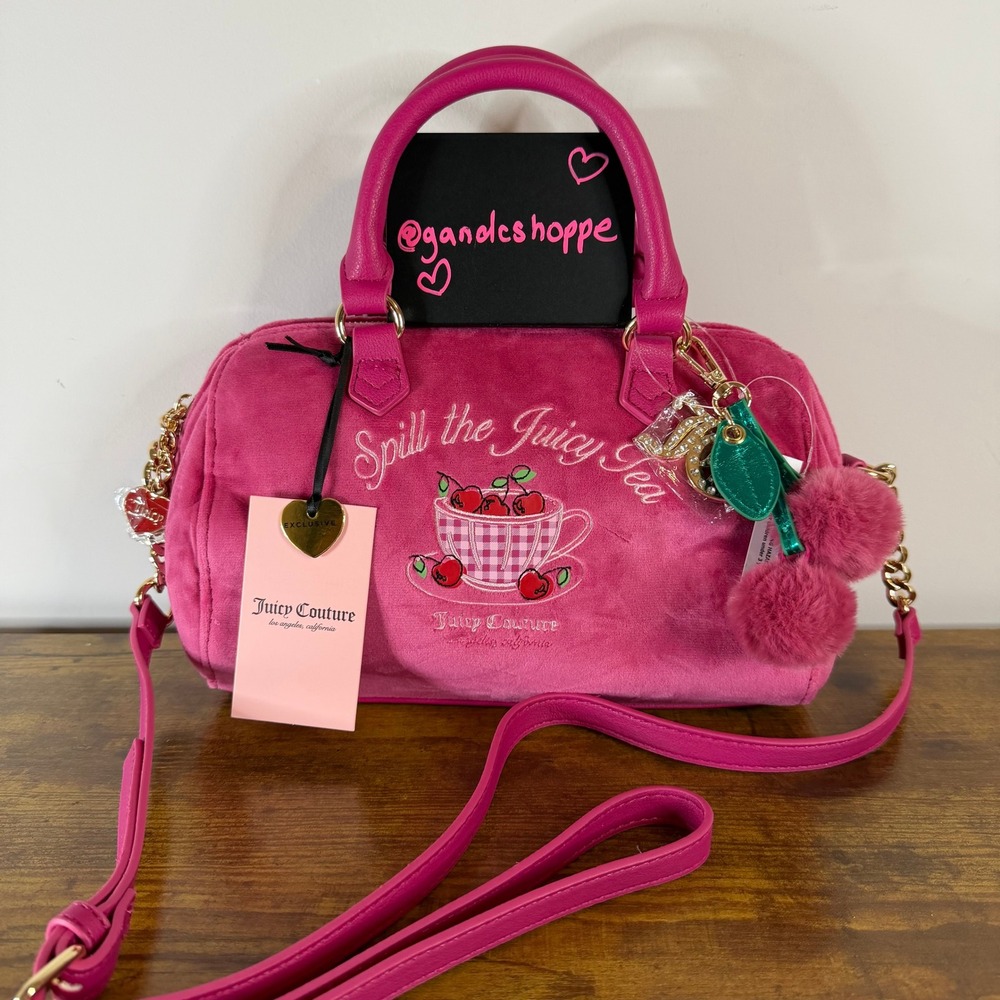New Juicy Couture Sweet Tea Party Satchel Raspberry Pink Crossbody Handbag